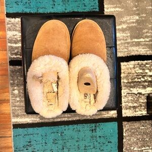 UGG Chestnut Suede Slippers with Cream Sheepskin